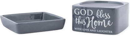 God Bless This Home Love Grey Stoneware Electric 2-in-1 Jar Candle and Wax Tart Oil Warmer