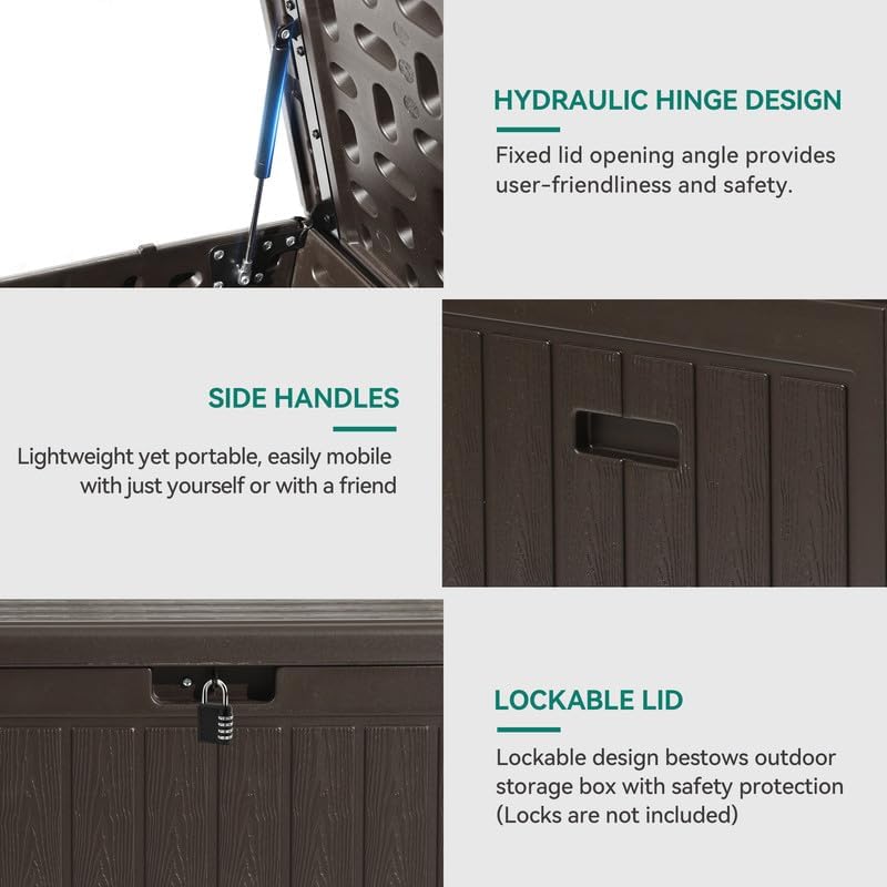 YITAHOME 90 Gallon Large Deck Box, Double-Wall Resin Outdoor Storage Boxes, Deck Storage for Patio Furniture, Cushions, Pool Float, Garden Tools, Lockable & Waterproof (Brown)
