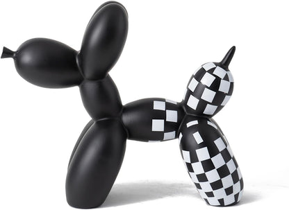 Vilead Resin Balloon Dog Statue with Checkered Pattern,Modern Home Decoration Trendy Animal Art Ornaments,Collection Figurine Bedroom Living Room Office Desktop Sculpture