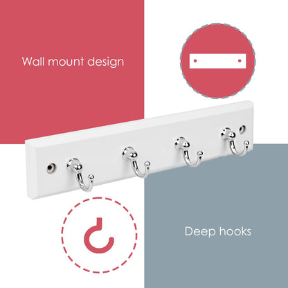 Wall-Mounted Key Hanger for Wall (White), by Home Basics | Includes 4 Key Hooks | MDF and Steel Key