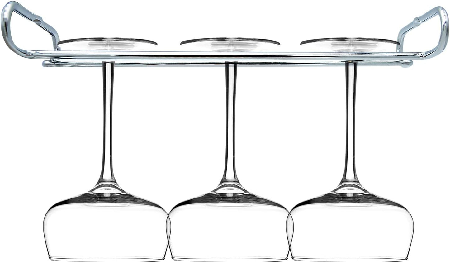 10 Inch Wine Glass Rack Under Cabinet Shelf Stemware Storage Hanging Hanger Organizer Glasses Holder with Drying Under Counter Metal for Kitchen and Bar Set of 4 Silver