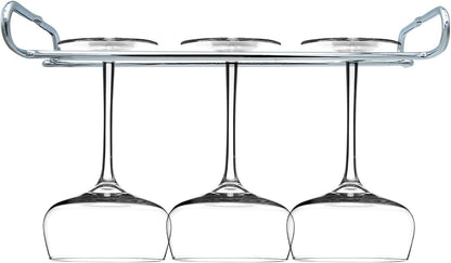 10 Inch Wine Glass Rack Under Cabinet Shelf Stemware Storage Hanging Hanger Organizer Glasses Holder with Drying Under Counter Metal for Kitchen and Bar Set of 2 Silver