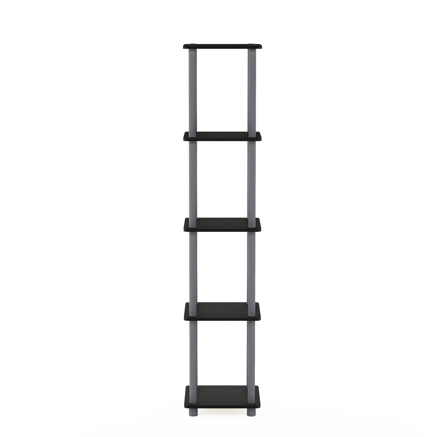 FURINNO Turn-N-Tube 5-Tier Corner Square Rack Display Shelf, Round, Black/Grey