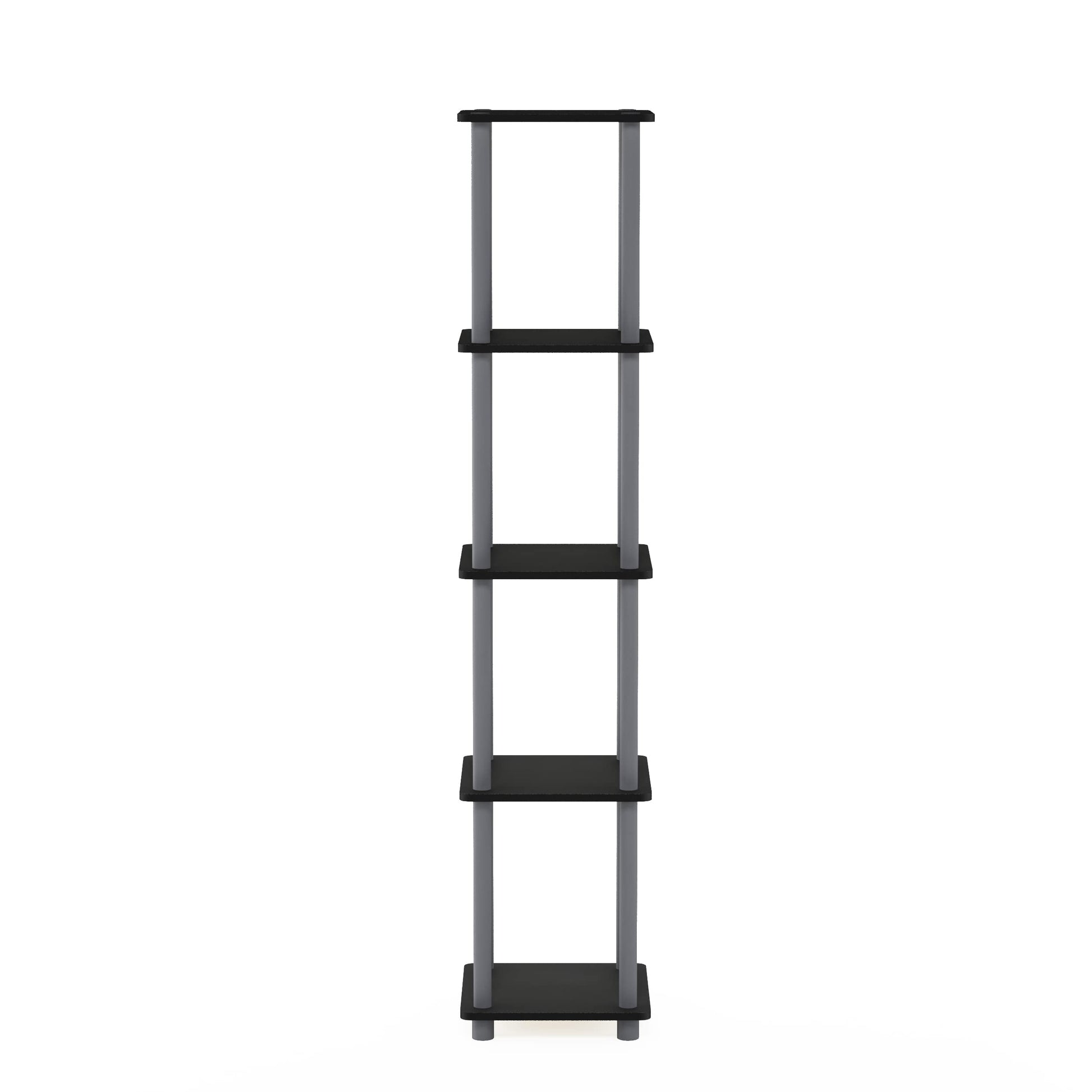 FURINNO Turn-N-Tube 5-Tier Corner Square Rack Display Shelf, Round, Black/Grey