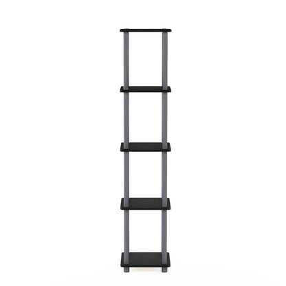 FURINNO Turn-N-Tube 5-Tier Corner Square Rack Display Shelf, Round, Black/Grey