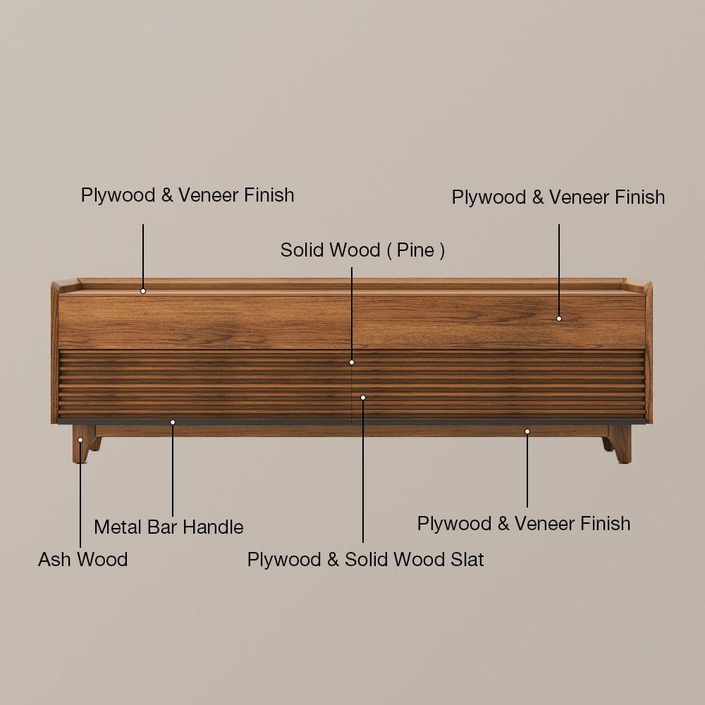 POVISON Fully-Assembled Mid Century Modern TV Stand with Legs, Wood Media Console with Adjustable LED Light, Entertainment Center with Storage for Living Room