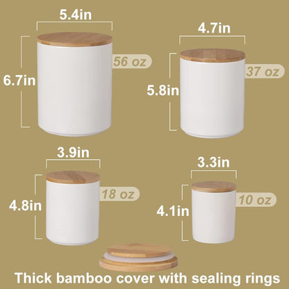 Sweejar Ceramic Canisters Set, Food Storage Jars with Airtight Seal Bamboo Lid, Stackable Containers for Kitchen Counter, Ground Coffee, Flour, Sugar, Cookie, Dog Treats, Candy, Pack of 4 (White)