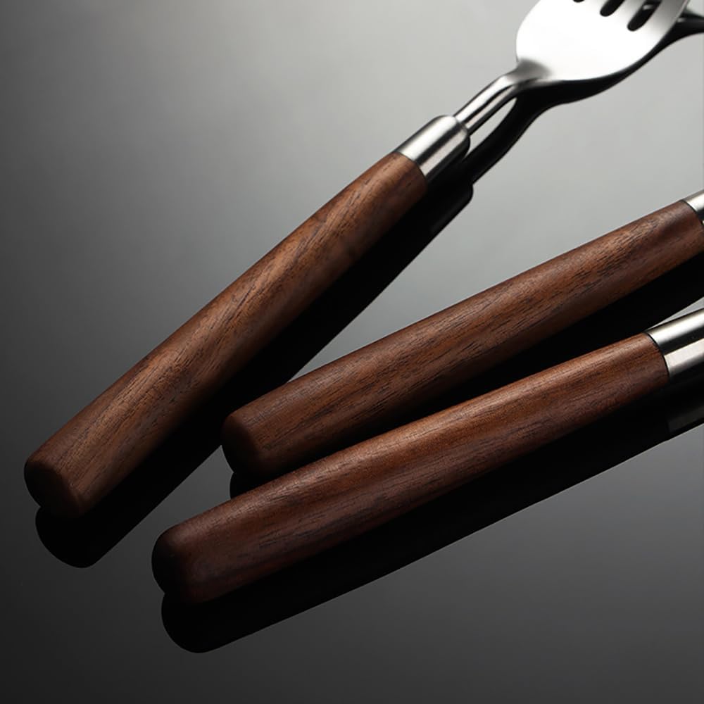 Silverware Set 12 Piece Flatware Cutlery Set Service for 3,18/10 Stainless Steel Forged Walnut Wooden Handle Matte Brushed Dishwasher Safe Premium Durable Utensil Sets for Home Kitchen Wedding