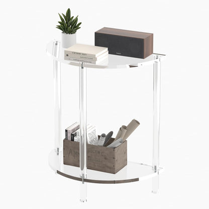 Acrylic Console Table 11.8" D x 23.6" W x 31.2" H, Half Round Console Table for Entryway, Sofa, Foyer, Hallway, Living Room, Modern, 2-Tier, Clear (Half-Moon Style