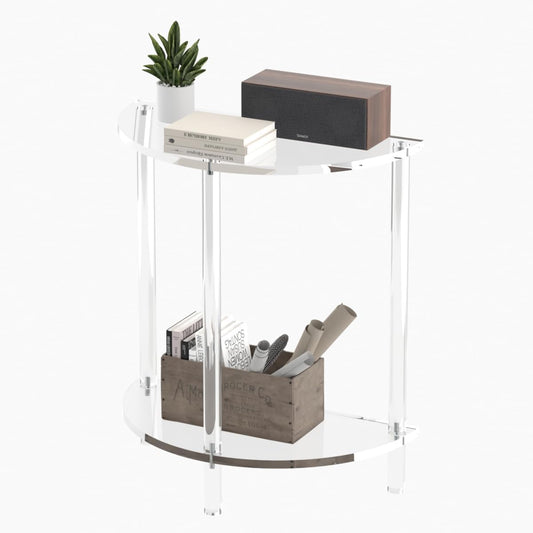 Acrylic Console Table 11.8" D x 23.6" W x 31.2" H, Half Round Console Table for Entryway, Sofa, Foyer, Hallway, Living Room, Modern, 2-Tier, Clear (Half-Moon Style