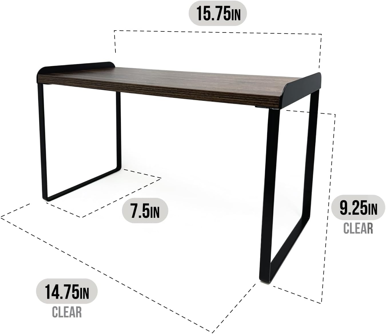 Mitus Shelf Organizer and Storage, Tiered Wood Cabinet Rack for The Kitchen Counter, Bathroom Counter, Pantry Cupboard, Office Desk Bookshelf, 16" Wide Walnut Brown and Black (Large)