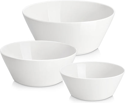 MALACASA Serving Bowls, Ceramic Mixing Bowls for Kitchen, 105/60/35 OZ White Bowls Set of 3, Microwave and Dishwasher Safe, Series Regular