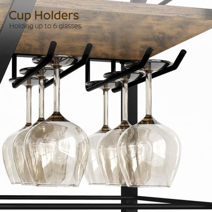 Bar Cart, 3-Tier Bar Cart for The Home, Home Bar Serving Cart with Glass Holders, Beverage Cart for Kitchen, Dining, Party Room, Rustic Brown and Black BC03BR