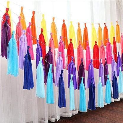 Blue and Orange Tassel Garland,Tissue Tassel Banner for Party Decorations,Navy Blue,Sky Blue,Orange,Light Orange,Pack of 20