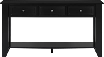 Farmhouse Modern Console Table 55.4-Inch Entryway Sofa Table with Drawers & Storage Shelf for Living Room Hallway Entrance, Black