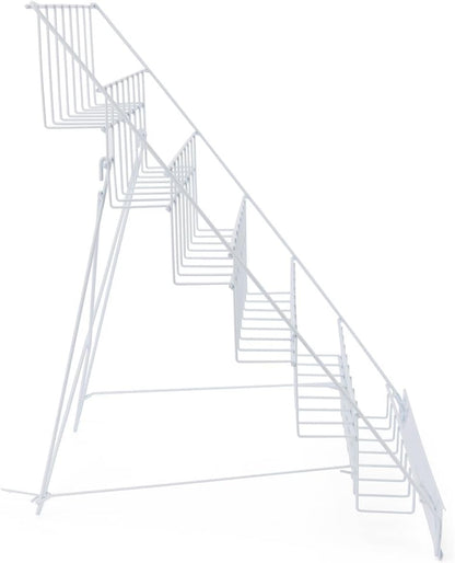 Displays2go Wire Magazine Rack with 6 Open Tiers, Holds Both Magazines and Brochures, Includes Sign Channel at the Front - White Wire