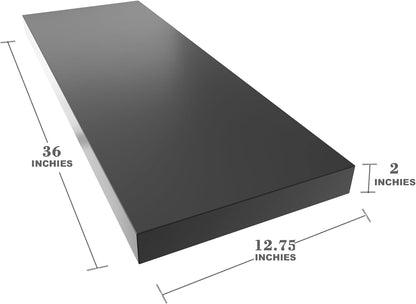 Large Floating Shelves for Wall Set of 1 Wooden Wall Shelves 36 in x 12.75 in x 2 in Room Decor Long Shelf with Invisible Wall Mount Bracket for Bedroom Kitchen Living Room Black