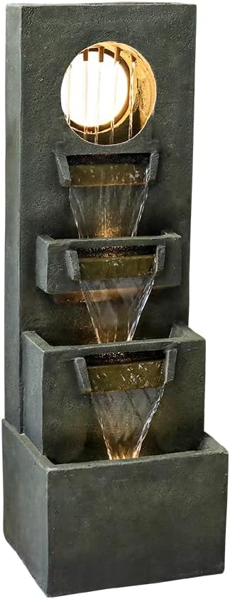 Naturefalls 39.3” H Modern Outdoor Fountain - 4-Tiered Outdoor Garden Fountains with Contemporary Design&LED Light for Garden, Patio, Deck, Porch, Backyard and Home Art Decor