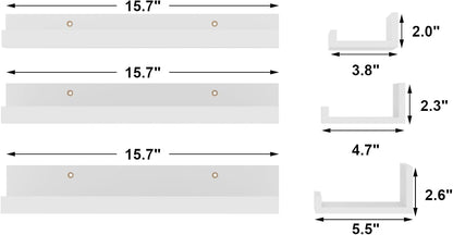 Giftgarden 16 Inch White Floating Shelves for Wall Mount, Modern Wood Wall Shelf Ledge for Bathroom Bedroom Living Room Kitchen Nursery Storage, Set of 3 Different Sizes