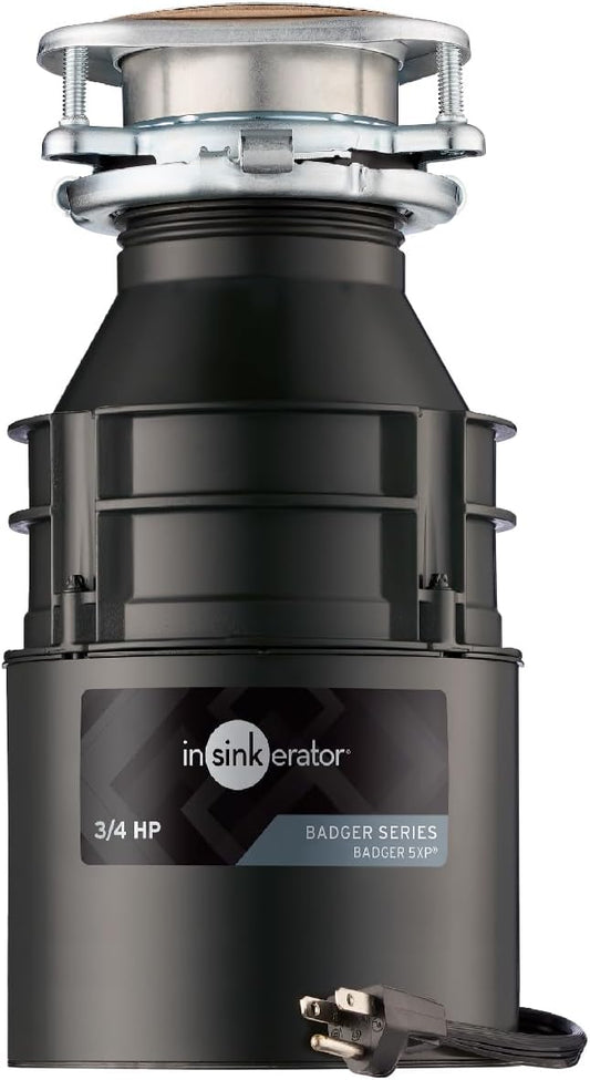 InSinkErator Badger 5XP Garbage Disposal with Power Cord, Standard Series 3/4 HP Continuous Feed