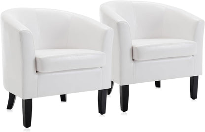 BELLEZE Accent Barrel Chair, Set of 2 lub Tub Sofa Corner Chair with Flared Legs and Cozy Soft Padding for Living Room Bedroom Waiting Room - White