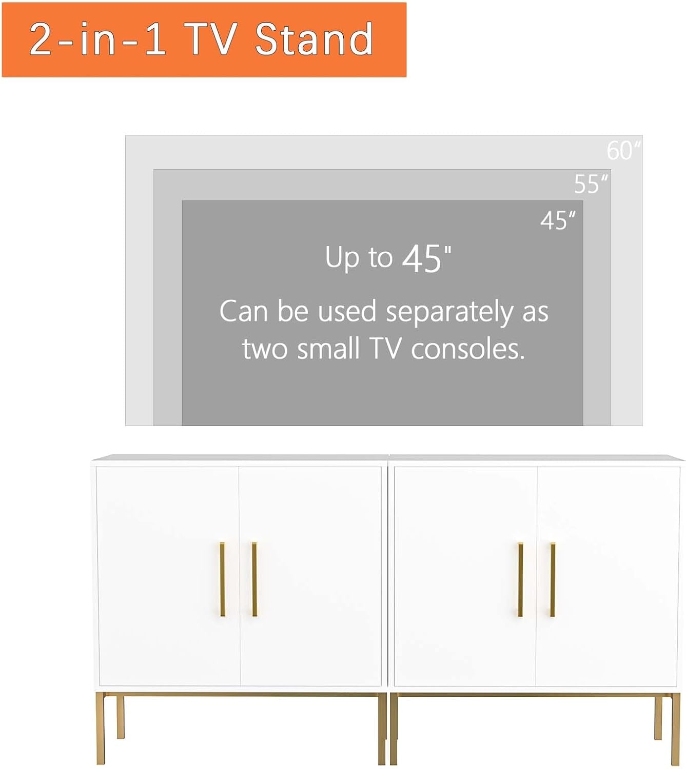 LYNSOM TV Stand for 55 Inch TV, Wood Entertainment Center with Storage Cabinet, TV Cabinet Black, Long Console Table for Living Room, Bedroom