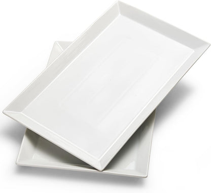 MIECOO Large Serving Platters, 18.5" x 11.5" White Serving Trays Set, Rectangular Porcelain Plates for Party, Wedding, Birthday, Entertaining, Food, Appetizer, Fruit, Sushi, Dessert, Set of 2