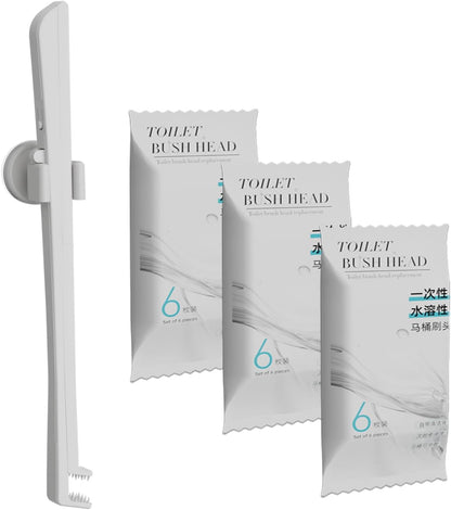 Disposable Toilet Brush with Replaceable Heads, Wall-Mounted Holder, Hygienic Bathroom Cleaning Tool (WhiteToilet Brush + 18 Refills)