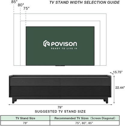 POVISON Fully-Assembled Mid Century Modern TV Stand with Legs, 78.74" Wood Media Console with Adjustable LED Light, Entertainment Center with Storage for Living Room