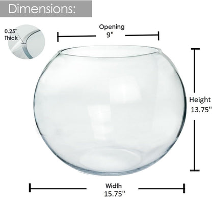 Craft And Party, Fish Bowl Vase, 14" Height x 16" Width Glass Fish Bowl Vase, Bubble Bowl vase for Terrarium, Flower vase Centerpiece