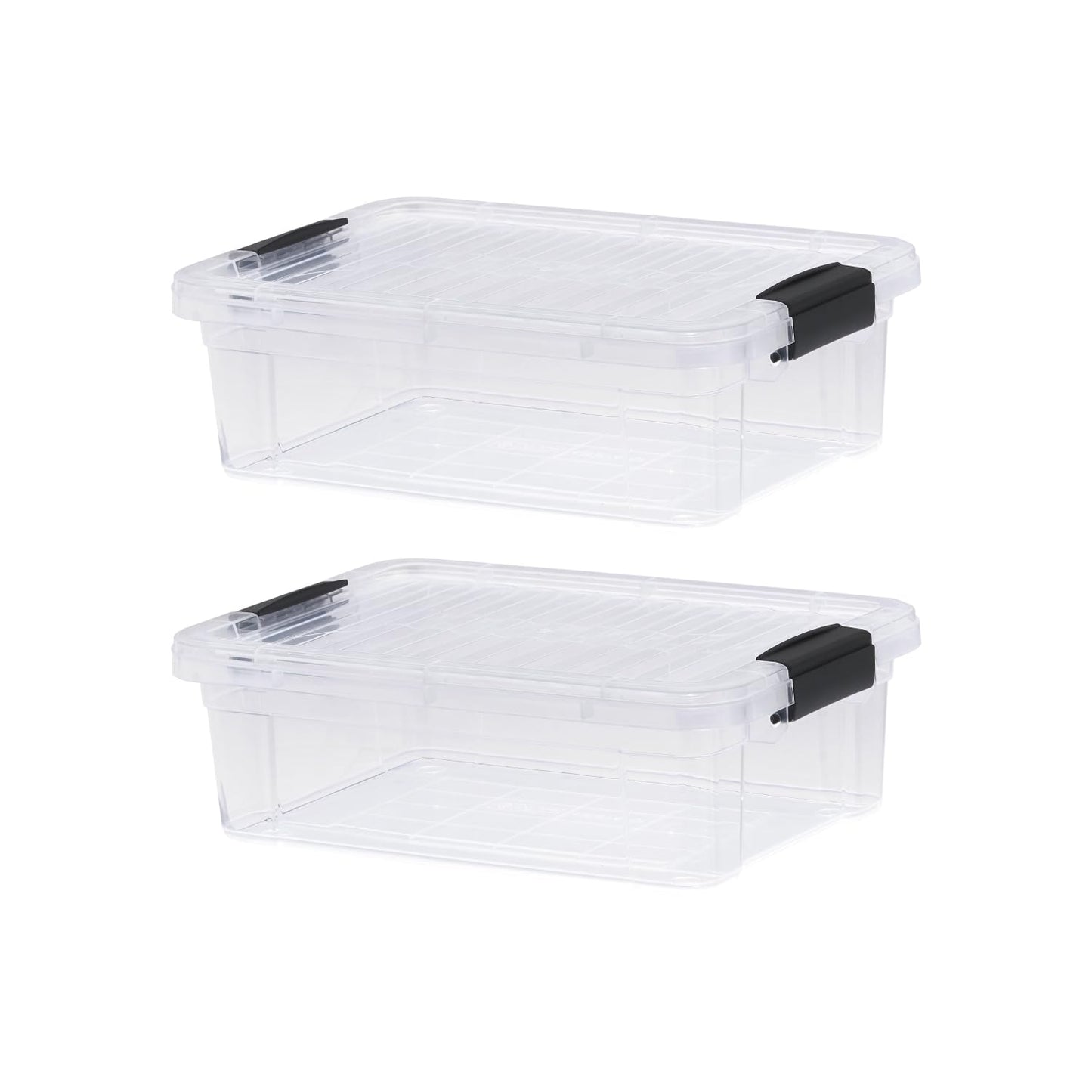 Superio Small Flat Clear Storage Boxes with Lids, 4.5 Quart Plastic Container Bins for Organizing