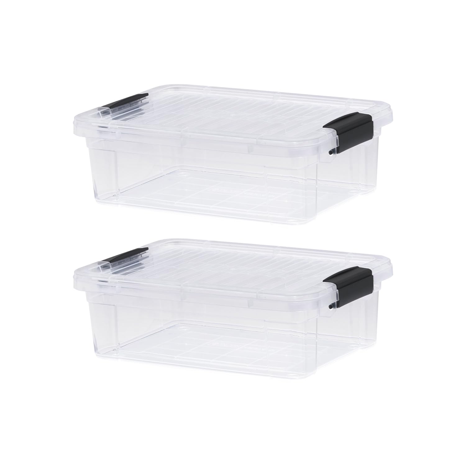 Superio Small Flat Clear Storage Boxes with Lids, 4.5 Quart Plastic Container Bins for Organizing