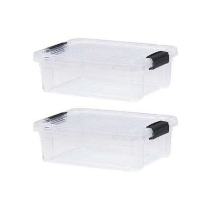 Superio Small Flat Clear Storage Boxes with Lids, 4.5 Quart Plastic Container Bins for Organizing