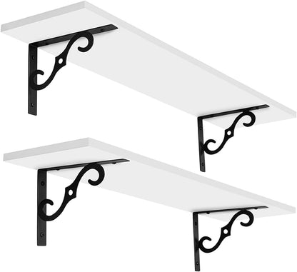 DINZI LVJ Long Wall Shelves, 23.6 Inch Large Floating Shelves Set of 2, Wide Display Shelf Wall Mounted with Brackets, Easy Hanging for Living Room, Toilet, Office, Bedroom, White