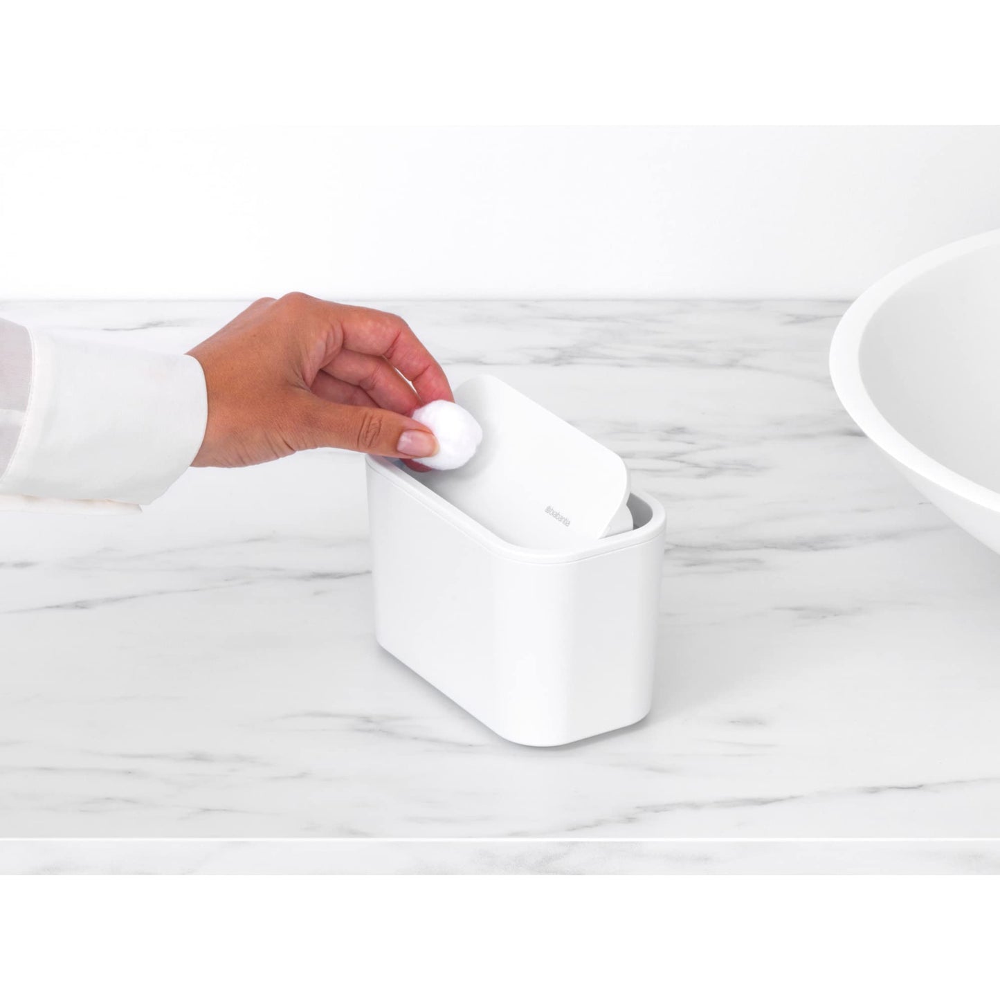 Brabantia MindSet Bathroom Small Trash Caddy (White) Hygienic Basin Top Storage Can with Swing Lid