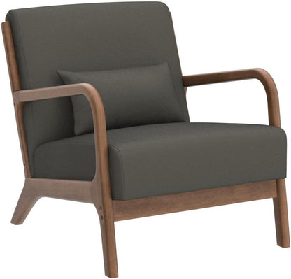 INZOY Mid Century Modern Accent Chair with Wood Frame, Upholstered Living Room Chairs with Waist Cushion, Reading Armchair for Bedroom Sunroom (Green)