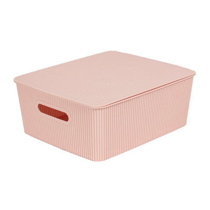 Glad Storage Baskets with Lids - Set of 4 Stackable Plastic Boxes with Handles - Decorative Shelf