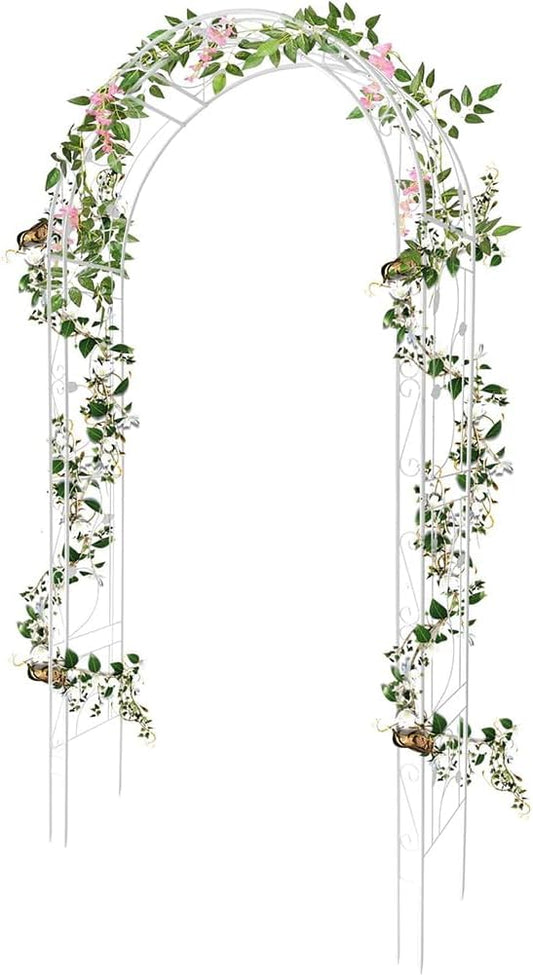 Garden Arch Arbor Trellis, 8.5Ft Outdoor Metal Garden Arch Arbor for Climbing Plants, Wedding Archway for Lawn, Patio, Backyard, Party, Events, Ceremony Wedding Decoration, White