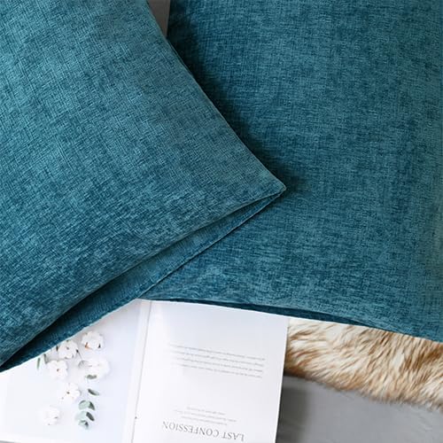 CaliTime Throw Pillow Covers Decorative 20 X 26 Inches Pack of 2 Cozy Chenille Standard Pillow Shams Cases for Couch Sofa Bed Living Room Home Ocean Blue