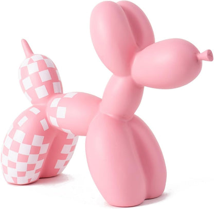 Vilead Resin Balloon Dog Statue with Checkered Pattern,Modern Home Decoration Trendy Animal Art Ornaments,Collection Figurine Bedroom Living Room Office Desktop Sculpture