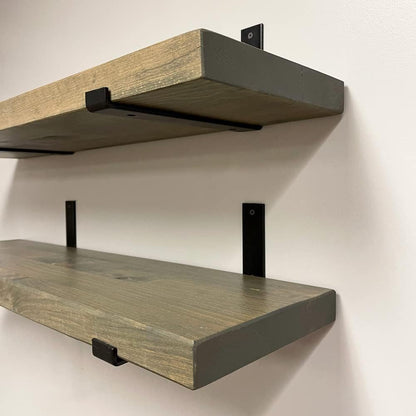 Rustic Shelves with J-Brackets Set of 2, Industrial Shelf, Kitchen Shelves, Solid Wood, Decorative Wall Storage, Heavy Duty, URBANDI (Grey, 36Wx6D)