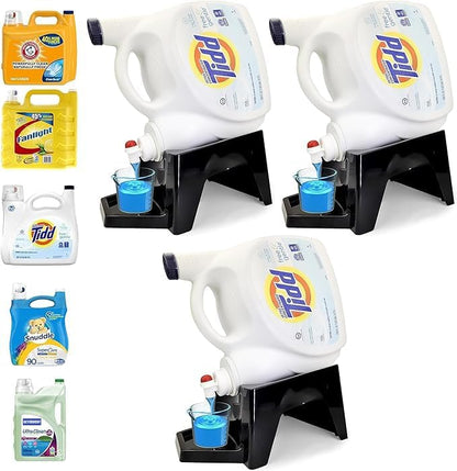 TidyFriend 3 Pack Laundry Detergent Dispenser with Tray & Strap, Laundry Soap Dispenser with Non-Slip Rubber Feet for Washing Room Organization, Easy Pour (Black)