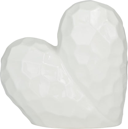 Deco 79 Porcelain Ceramic Heart Decorative Sculpture Dimensional Angled Origami Inspired Home Decor Statue, Accent Figurine 12" x 6" x 11", White