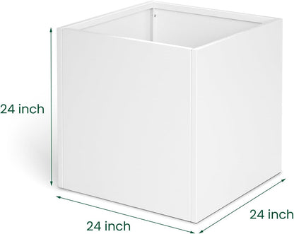 White Steel Planter Square Outdoor Planters Galvanized Steel Planter Box Indoor Metal Large Planters Cube Heavy Duty Flower Pot 24 Inch Modern Commercial Residential for Trees Patio Deck Yard Garden