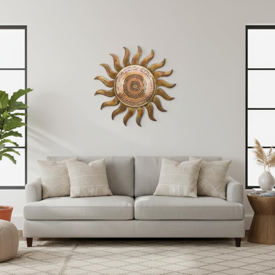 Regal Art & Gift Flamed Copper Large Metal Sun Wall Decor - 29 Inch | Indoor Outdoor Rust-Resistant Sunburst Sculpture | Eye-Catching Metal Sun Wall Art Accent for Patio, Garden, Living Room