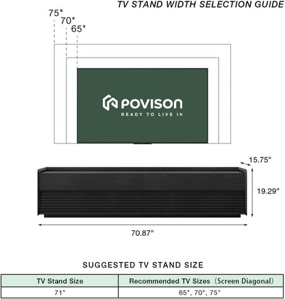 POVISON Fully-Assembled Mid Century Modern TV Stand, 70.87" Entertainment Center with LED Light, Black Walnut Solid Wood TV Console for Living Room, TV Stand with Storage