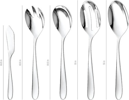 Serving Utensil Set – 18/10 Stainless Steel Serving Spoons, Salad Servers, Butter Knives, Mirror Finish, Dishwasher Safe, Elegant and Durable (10-Piece Serving Set, Fidenza)