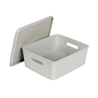 Glad Storage Baskets with Lids - Set of 4 Stackable Plastic Boxes with Handles - Decorative Shelf