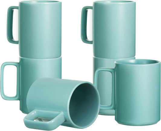 E-liu Porcelain Tea Mugs Coffee Mug Set, Large 15 Ounces Cups for Coffee, Tea, Cocoa, and Mulled Drinks, Set of 6, Turquoise