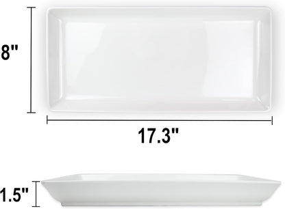 Long Melemine Serving Tray, 17.3x8x1.5 in Serving Platters and Trays for Appetizer, Charcuterie, Bread, Fruit, Dessert, Set of 2, White